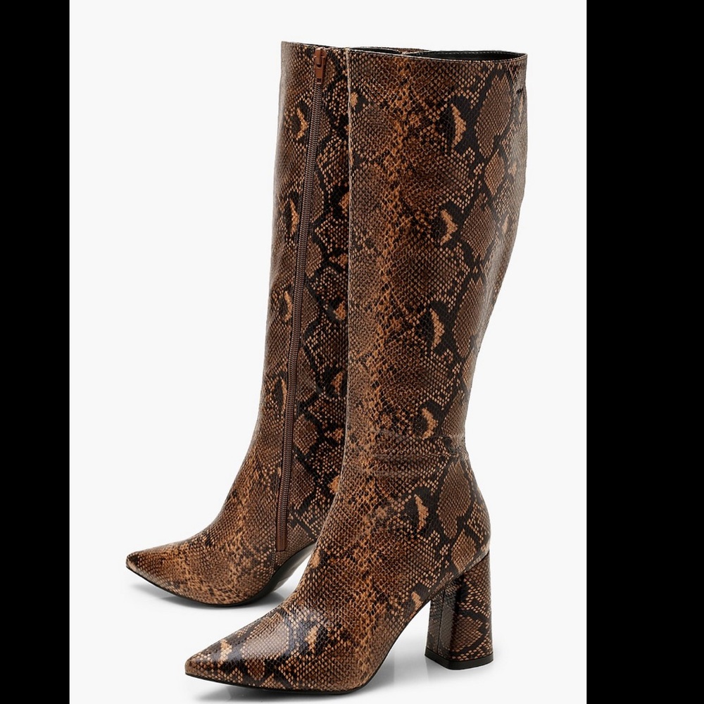 Snake Print Knee High Boots